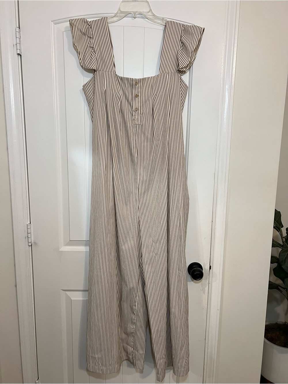 Square Neck Striped Wide-Leg Jumpsuit - Cream/Black
